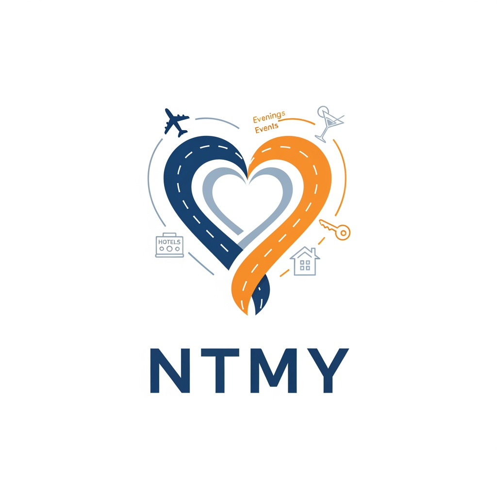 AI Design for un logo pour mon application de rencontres ayant pour but de soirée promenades voyages et evenemments, mon app s'appelle NTMY collabore avec les hotels, les agences de voyage et les agences immobiliers