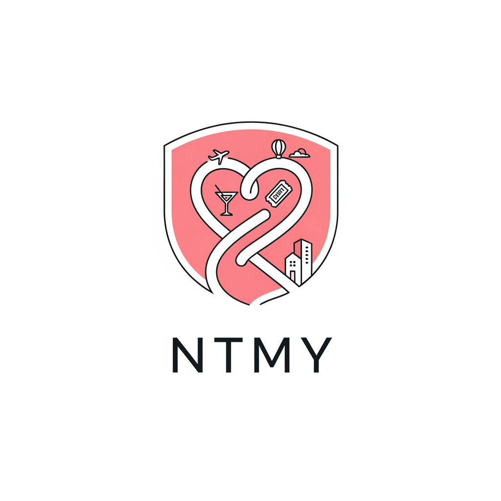 AI Design for un logo pour mon application de rencontres ayant pour but de soirée promenades voyages et evenemments, mon app s'appelle NTMY collabore avec les hotels, les agences de voyage et les agences immobiliers