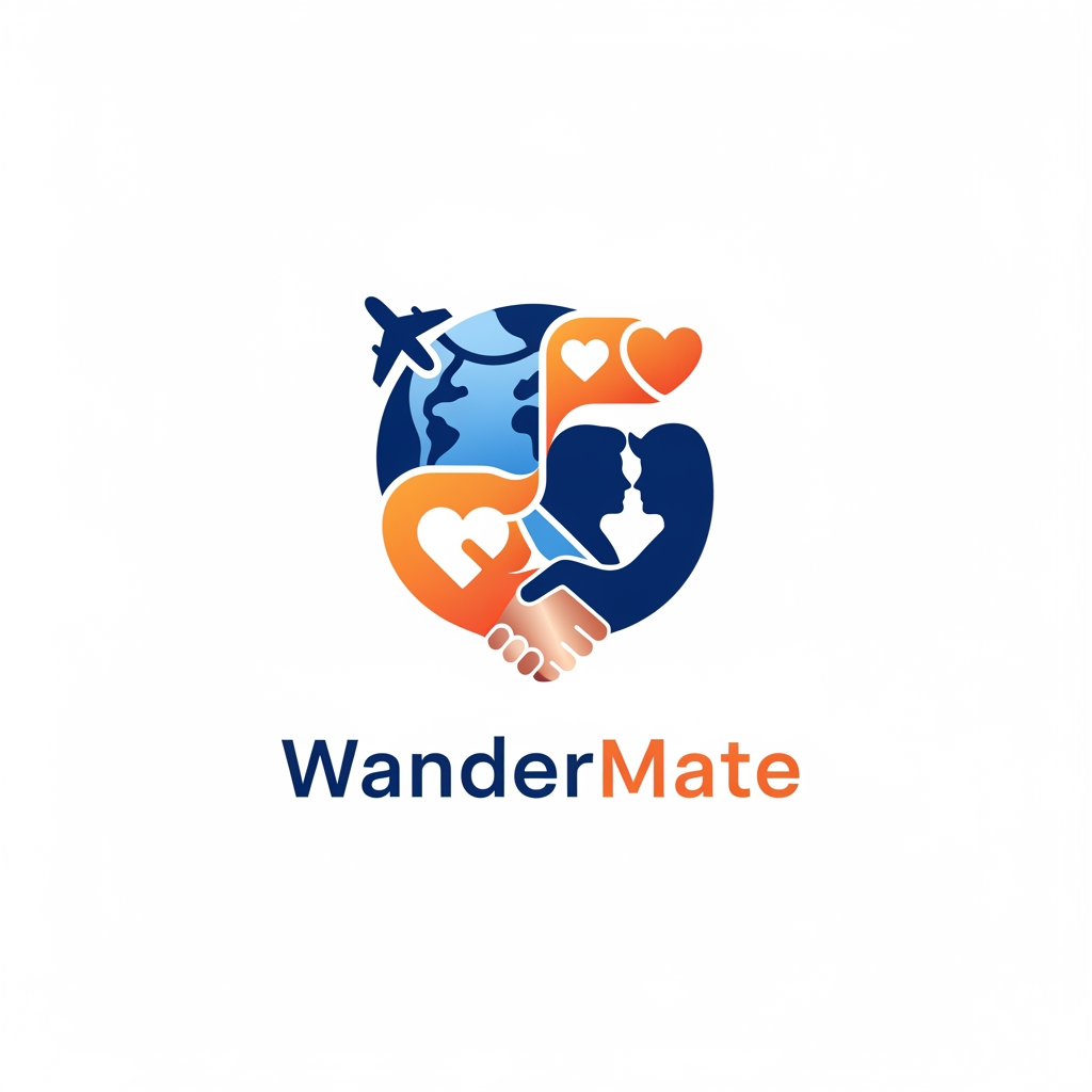 AI Design for un logo pour mon application de rencontres ayant pour but de soirée promenades voyages et evenemments, mon app collabore avec les hotels, les agences de voyage et les agences immobiliers