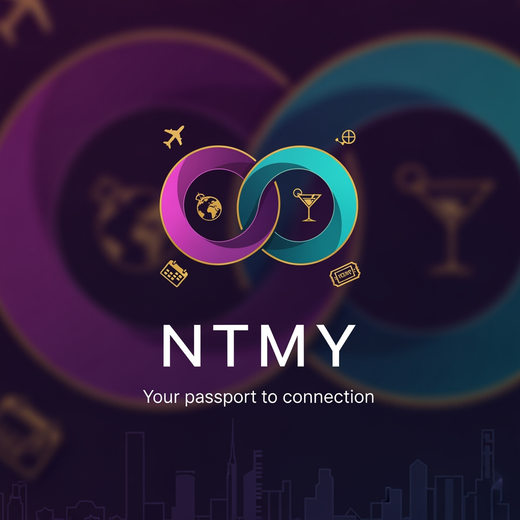 AI Design for un logo pour mon application de rencontres ayant pour but de soirée promenades voyages et evenemments, mon app s'appelle NTMY collabore avec les hotels, les agences de voyage et les agences immobiliers