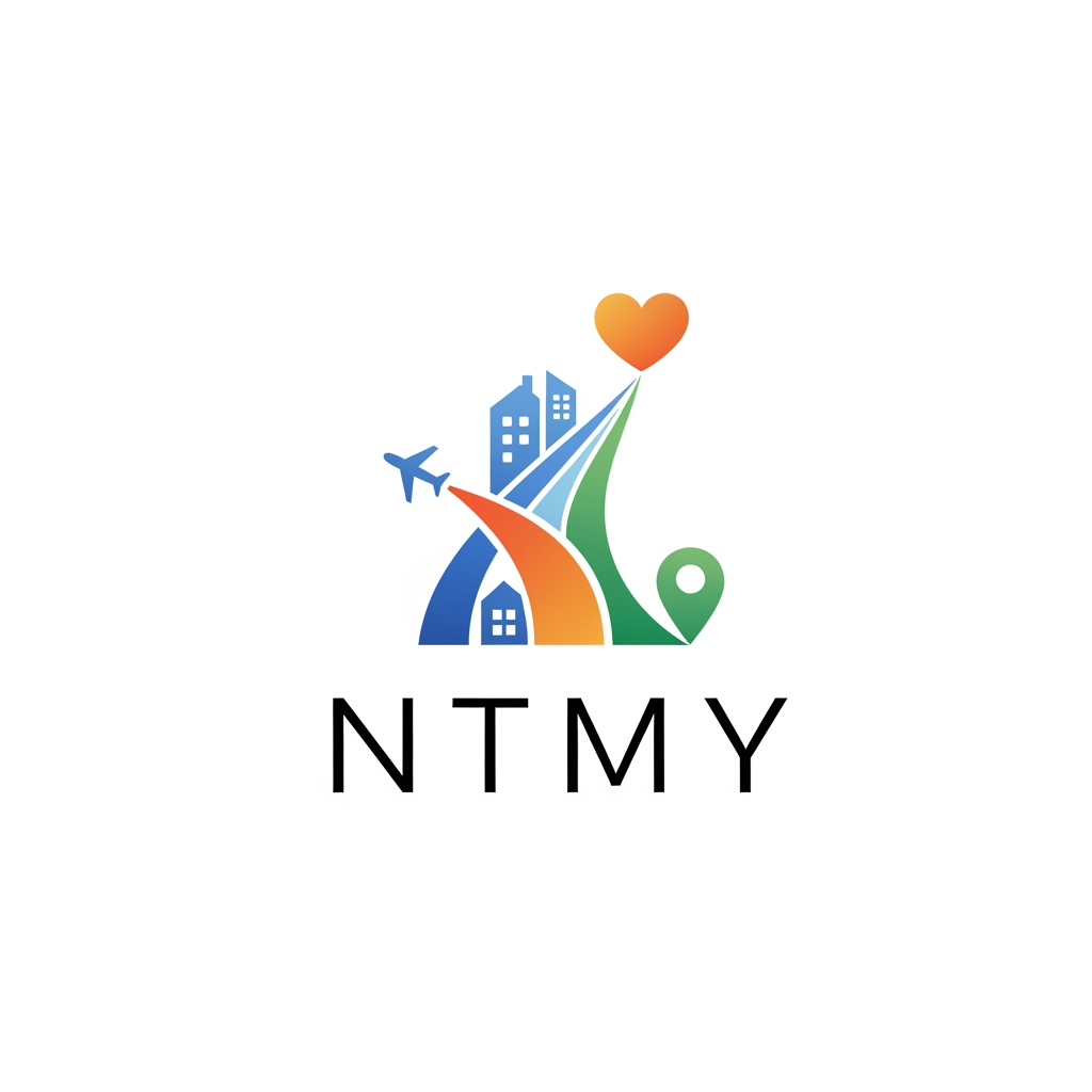 AI Design for un logo pour mon application de rencontres ayant pour but de soirée promenades voyages et evenemments, mon app s'appelle NTMY collabore avec les hotels, les agences de voyage et les agences immobiliers