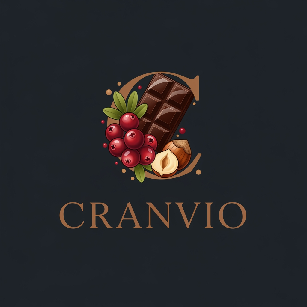 AI Design for Cranvio if i use this name as our premium gifing and premium chocolate brand suggest logo for the business use premium colors dont use so much bright shades make it more premium
use premium colors use chooclate and berry or nuts in logo as well gifts