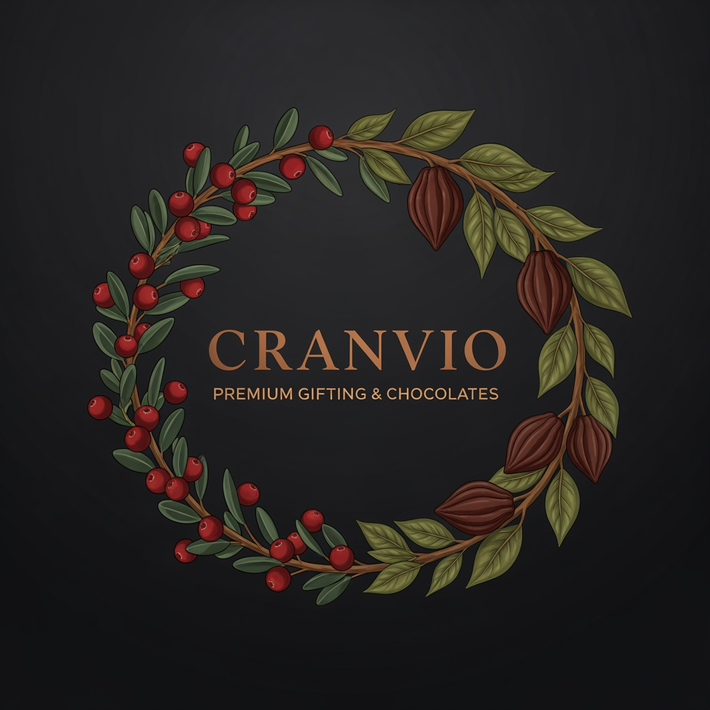 AI Design for Cranvio,if i use this name as our premium gifing and premium chocolate brand suggest logo for the business use premium colors dont use so much bright shades