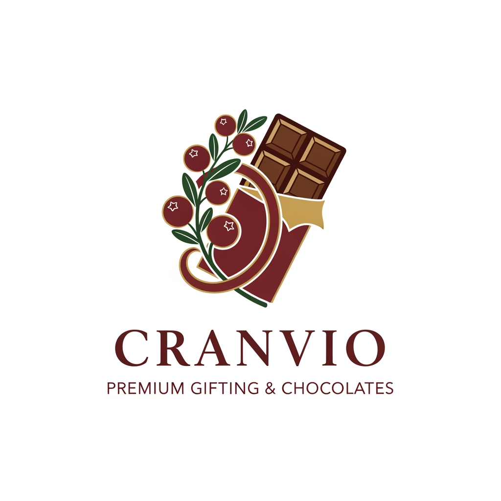 AI Design for Cranvio if i use this name as our premium gifing and premium chocolate brand suggest logo for the business use premium colors dont use so much bright shades