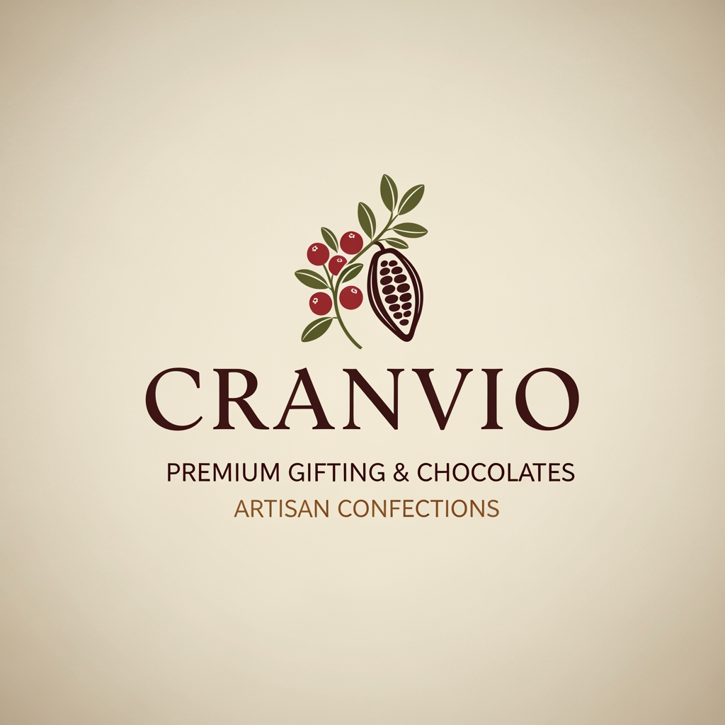 AI Design for Cranvio,if i use this name as our premium gifing and premium chocolate brand suggest logo for the business use premium colors dont use so much bright shades