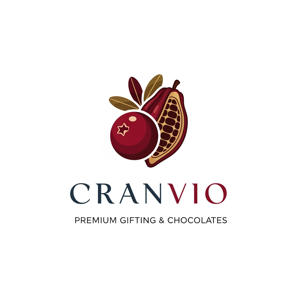 AI Design for Cranvio,if i use this name as our premium gifing and premium chocolate brand suggest logo for the business use premium colors dont use so much bright shades