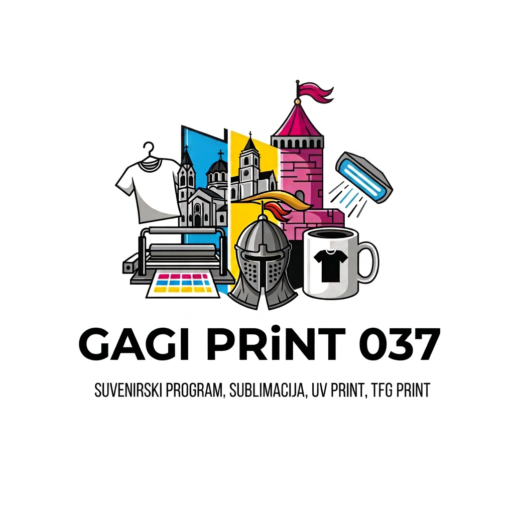 AI Design for Štamparija u Kruševcu za suvenirski program, sublimacija, UV print, TFG print. Možeš li da smisliš logo u vektoru za ovaj biznis ? Umesto Kruževac treba da piše Kruševac. ;ožeš li da ga napraviš u EPS ili Corel ili SVG formatu ? Umesto Štamparija da piše Gagi Print 037. Gagi Print 037, nisi stavio slovo i. Ne prnt nego print.Odlično, ali mi treba u SVG,ili EPS ili Corel formatu.Bez bele pozadine u vektoru...Nisam ga dobio u vektoru, treba mi vektorski fajl da mogu da menjam detalje.Nisam zadovoljan, sve vreme mi šalješ u bitmap fajlovima.