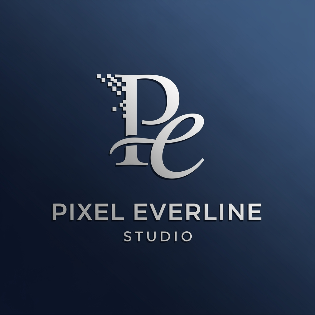 AI Design for my company name Pixel Everline Studio . i Do wedding cinematography , all types os events shoot. make logo using first charcater of name.