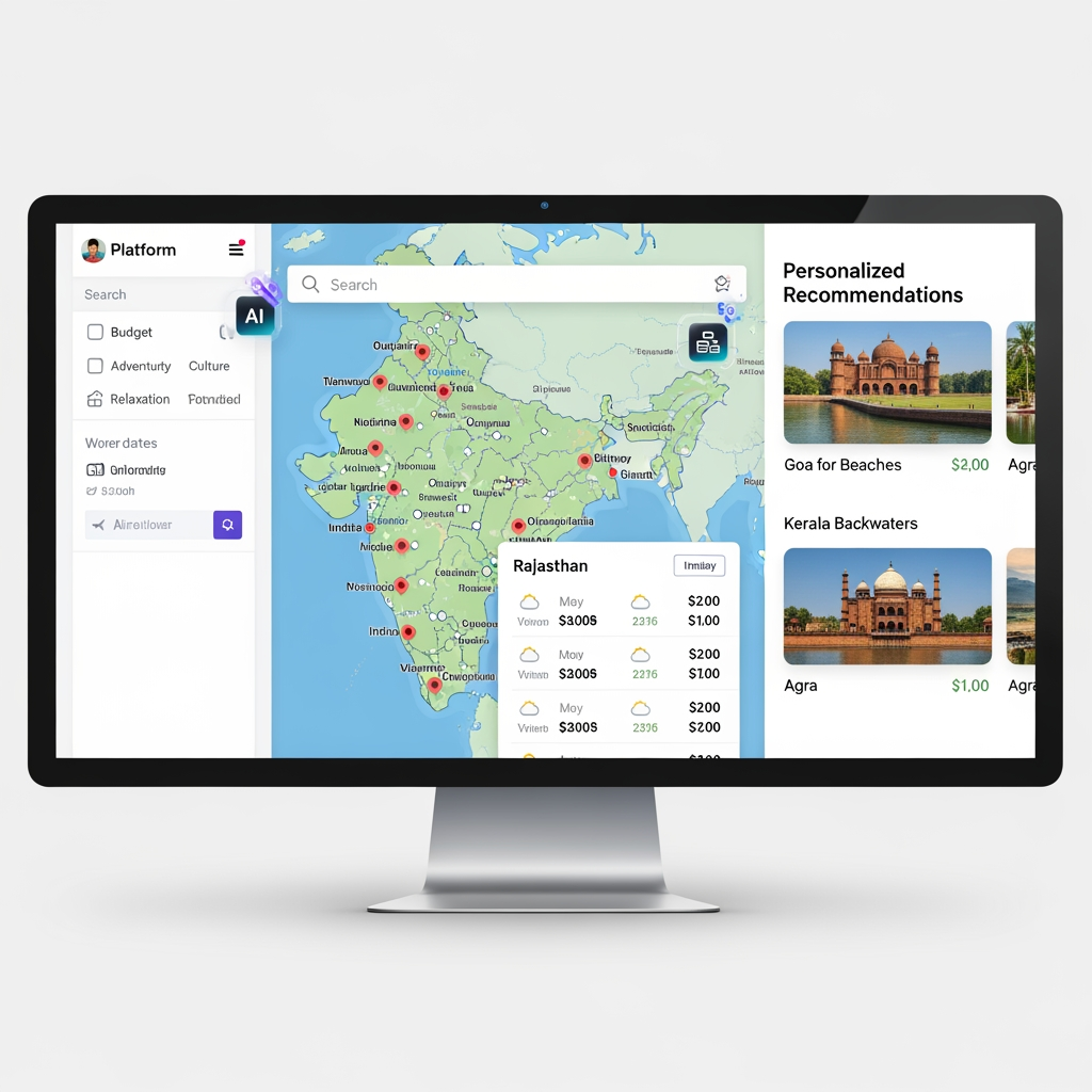 AI Design for Project Objective

To build an AI-powered travel planning platform that helps users discover destinations within their budget, estimate trip costs, generate complete travel itineraries, consider weather conditions, and receive personalized recommendations based on their interests and travel preferences.

The goal is to simplify travel planning in India by combining Artificial Intelligence, location intelligence, transportation data, weather insights, and budget optimization into a single user-friendly platform.