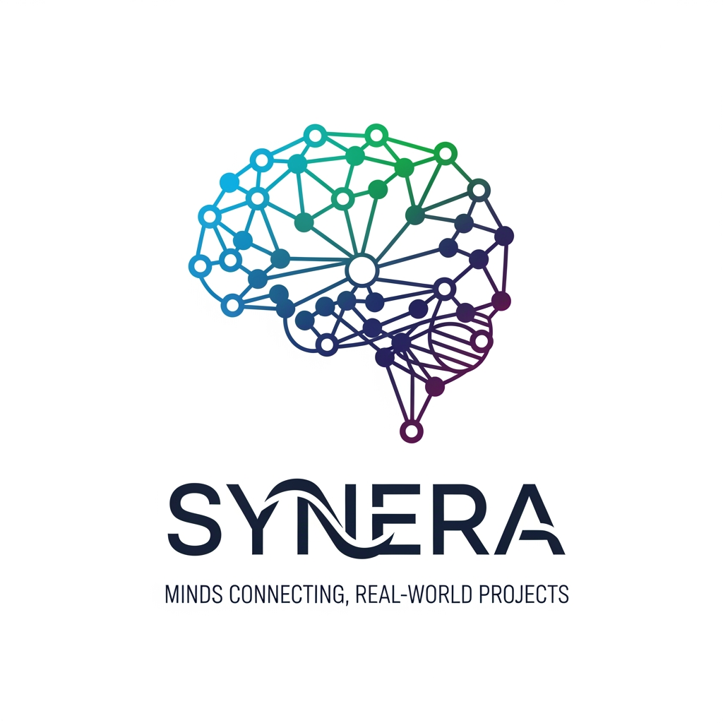 AI Design for Synera hackathon team woh minds connetcings together to make a real world project "Synera is inspired by the words 'Synergy' and 'Era'. It represents a new era of innovation where collaboration, creativity, and technology come together to solve real-world problems." Broo so we have to design logo for that team