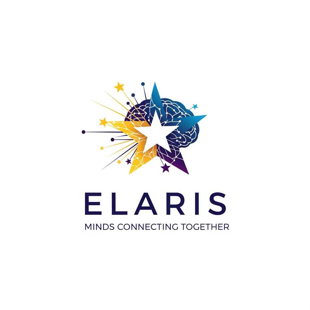 AI Design for Elaris hackathon team woh minds connetcings together to make a real world project "Elaris represents the idea of reaching beyond limits, just as stars illuminate the path forward. It symbolizes growth, innovation, and the pursuit of excellence." Broo so we have to design logo for that team