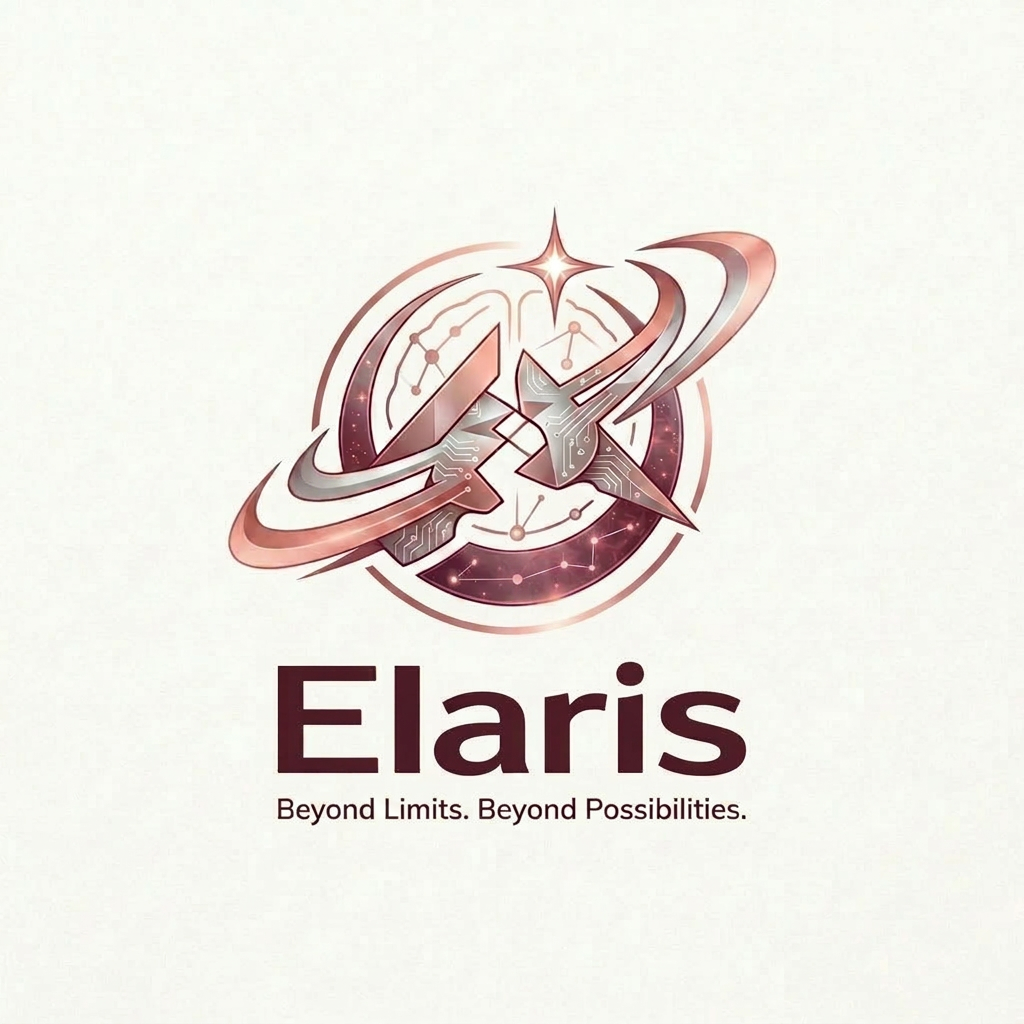 AI Design for Instead, make one small improvement:

Keep:

Ring
Star
Elaris text

Remove:

Some of the tiny constellation dots
Extra decorative circuitry around the outside

Basically reduce complexity by ~25%.