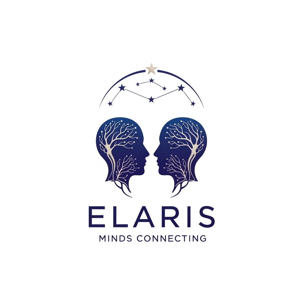 AI Design for Elaris hackathon team woh minds connetcings together to make a real world project "Elaris represents the idea of reaching beyond limits, just as stars illuminate the path forward. It symbolizes growth, innovation, and the pursuit of excellence." Broo so we have to design logo for that team