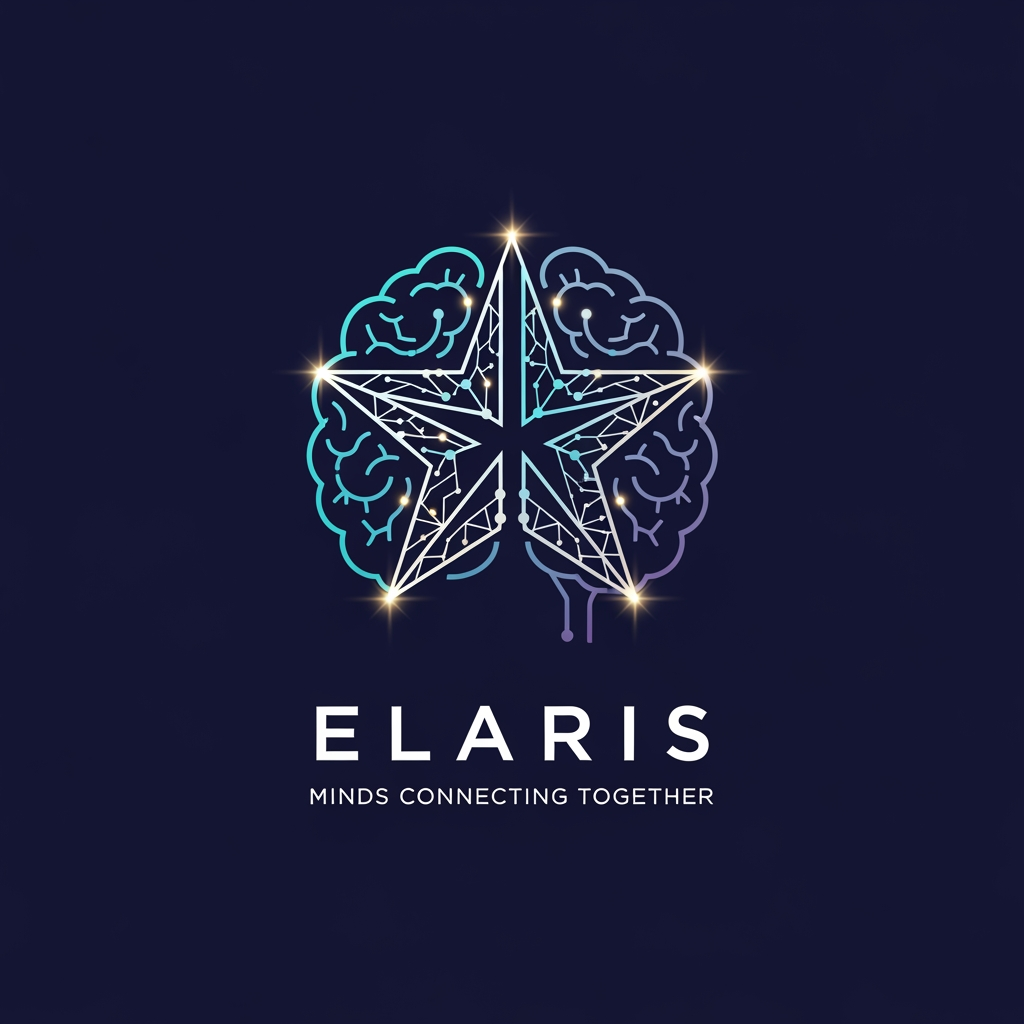 AI Design for Elaris hackathon team woh minds connetcings together to make a real world project "Elaris represents the idea of reaching beyond limits, just as stars illuminate the path forward. It symbolizes growth, innovation, and the pursuit of excellence." Broo so we have to design logo for that team. Something which will look good as a logo and will look innovate as well as aesthetic