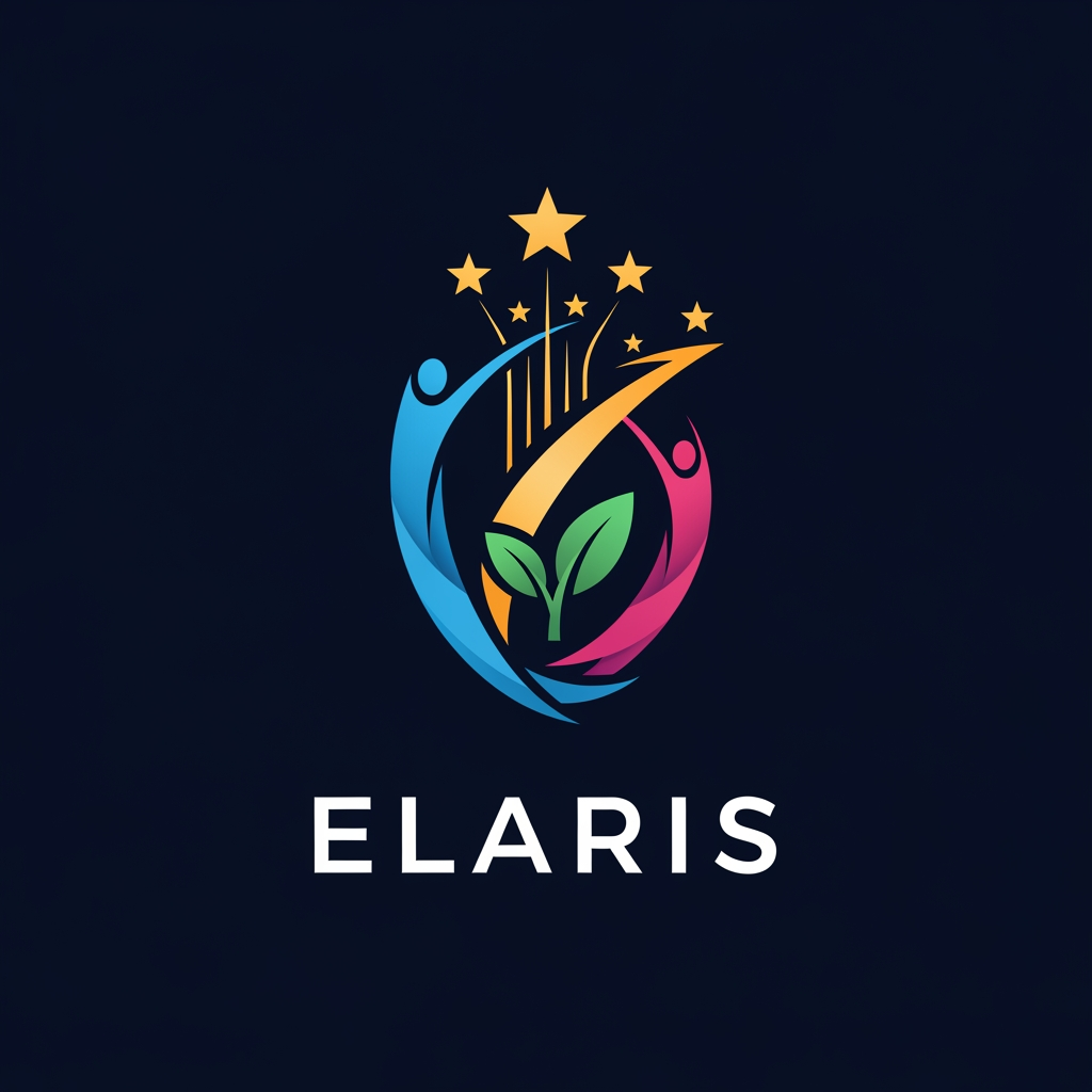 AI Design for Elaris hackathon team woh minds connetcings together to make a real world project "Elaris represents the idea of reaching beyond limits, just as stars illuminate the path forward. It symbolizes growth, innovation, and the pursuit of excellence." Broo so we have to design logo for that team