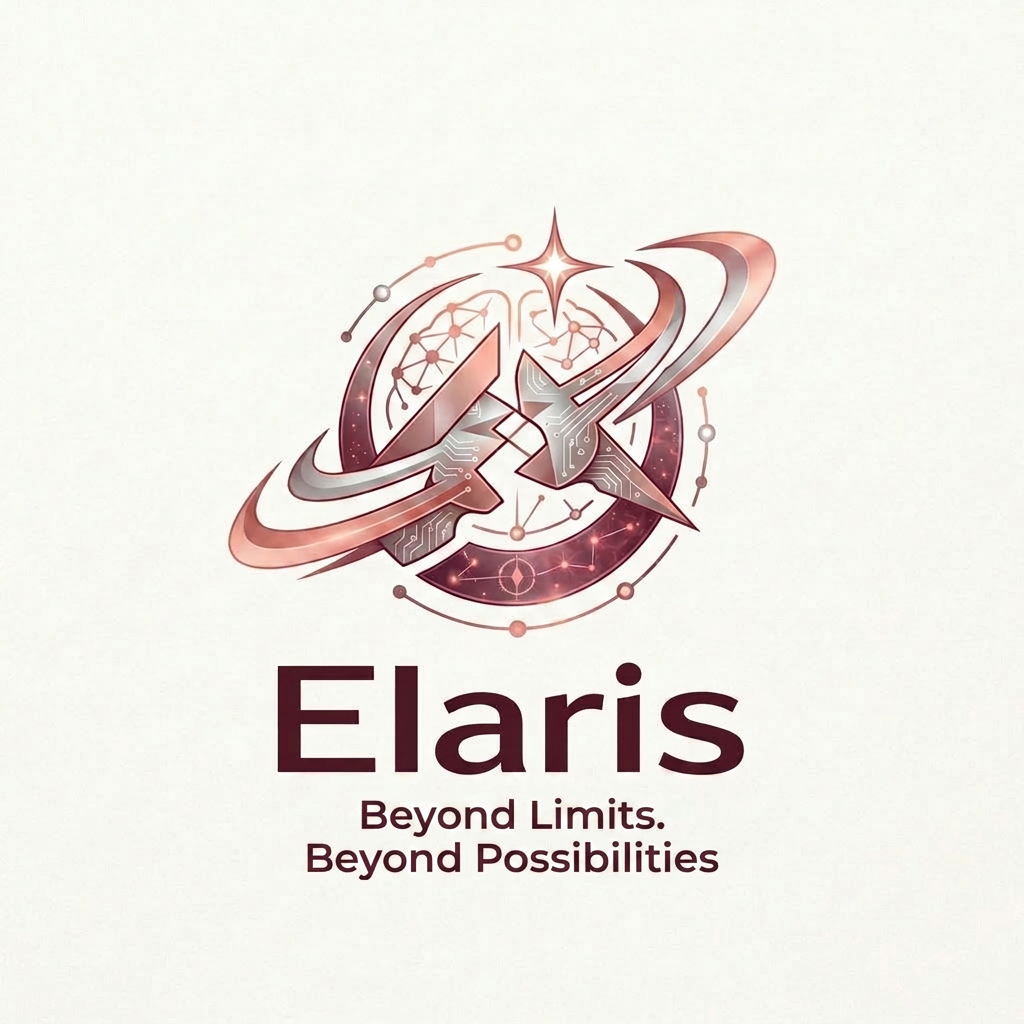 AI Design for 1. Make "Elaris" slightly bolder

The icon is strong but the text could be 5-10% bolder.  "Reaching Beyond Limits, Illuminating the Path"replace it with Beyond Limits. Beyond Possibilities