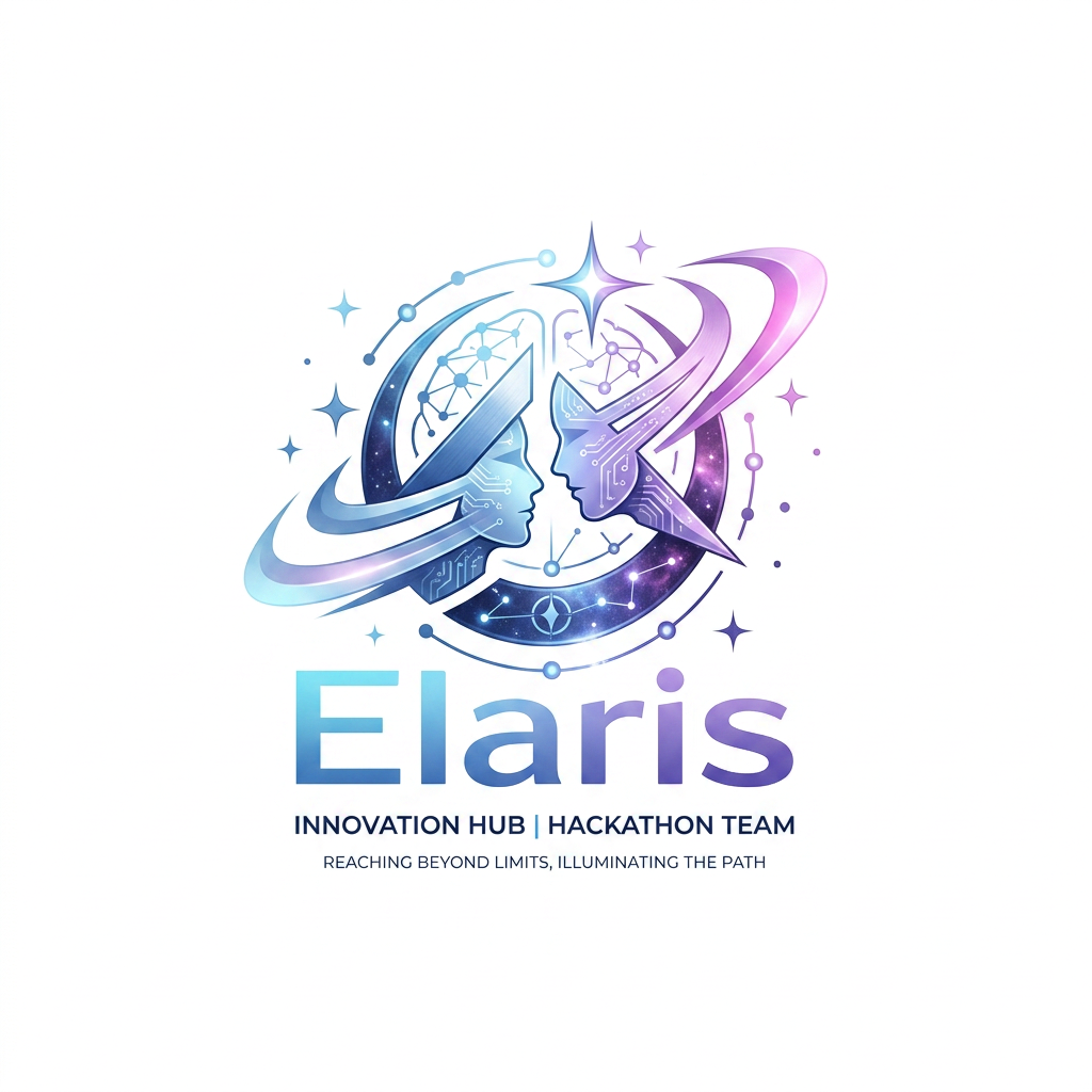 AI Design for Elaris hackathon team woh minds connetcings together to make a real world project "Elaris represents the idea of reaching beyond limits, just as stars illuminate the path forward. It symbolizes growth, innovation, and the pursuit of excellence." Broo so we have to design logo for that team. Something which will look good as a logo and will look innovate as well as aestheticn....somethings can be taken from reference pic