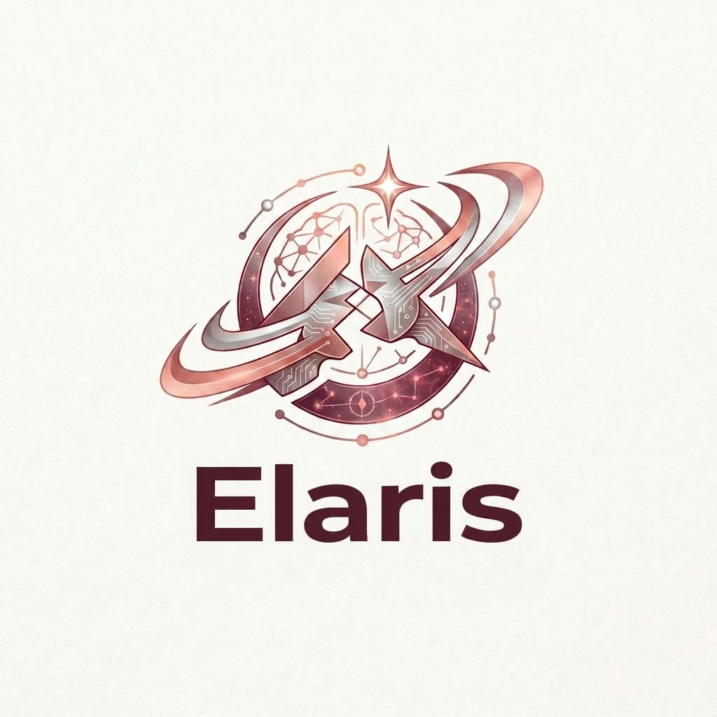 AI Design for Elaris hackathon team woh minds connetcings together to make a real world project "Elaris represents the idea of reaching beyond limits, just as stars illuminate the path forward. It symbolizes growth, innovation, and the pursuit of excellence." Broo so we have to design logo for that team. Something which will look good as a logo and will look innovate as well as aestheticn....somethings can be taken from reference pic jo phto h usme bsneeche jo innovation hub and hackthon team and all given h usse hta do bhaii aur yrr hum yeh human ki jagah kuch aur rkh skte h kya and bhaii background htana mean hackathon vibe hii rkhna ek baar jo neeche likha h hta do "Reaching Beyond Limits, Illuminating the Path"replace the line 1. Make "Elaris" slightly bolder

The icon is strong but the text could be 5-10% bolder.