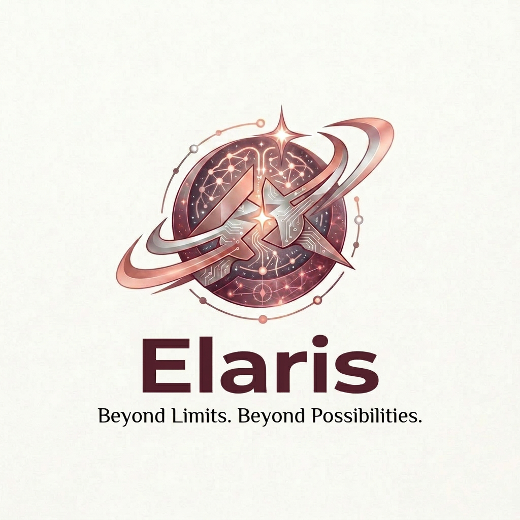 AI Design for Elaris hackathon team woh minds connetcings together to make a real world project "Elaris represents the idea of reaching beyond limits, just as stars illuminate the path forward. It symbolizes growth, innovation, and the pursuit of excellence." Broo so we have to design logo for that team. Something which will look good as a logo and will look innovate as well as aestheticn....somethings can be taken from reference pic jo phto h usme bsneeche jo innovation hub and hackthon team and all given h usse hta do bhaii aur yrr hum yeh human ki jagah kuch aur rkh skte h kya and bhaii background htana mean hackathon vibe hii rkhna ek baar jo neeche likha h hta do Beyond Limits. Beyond Possibilities.yeh add krdo