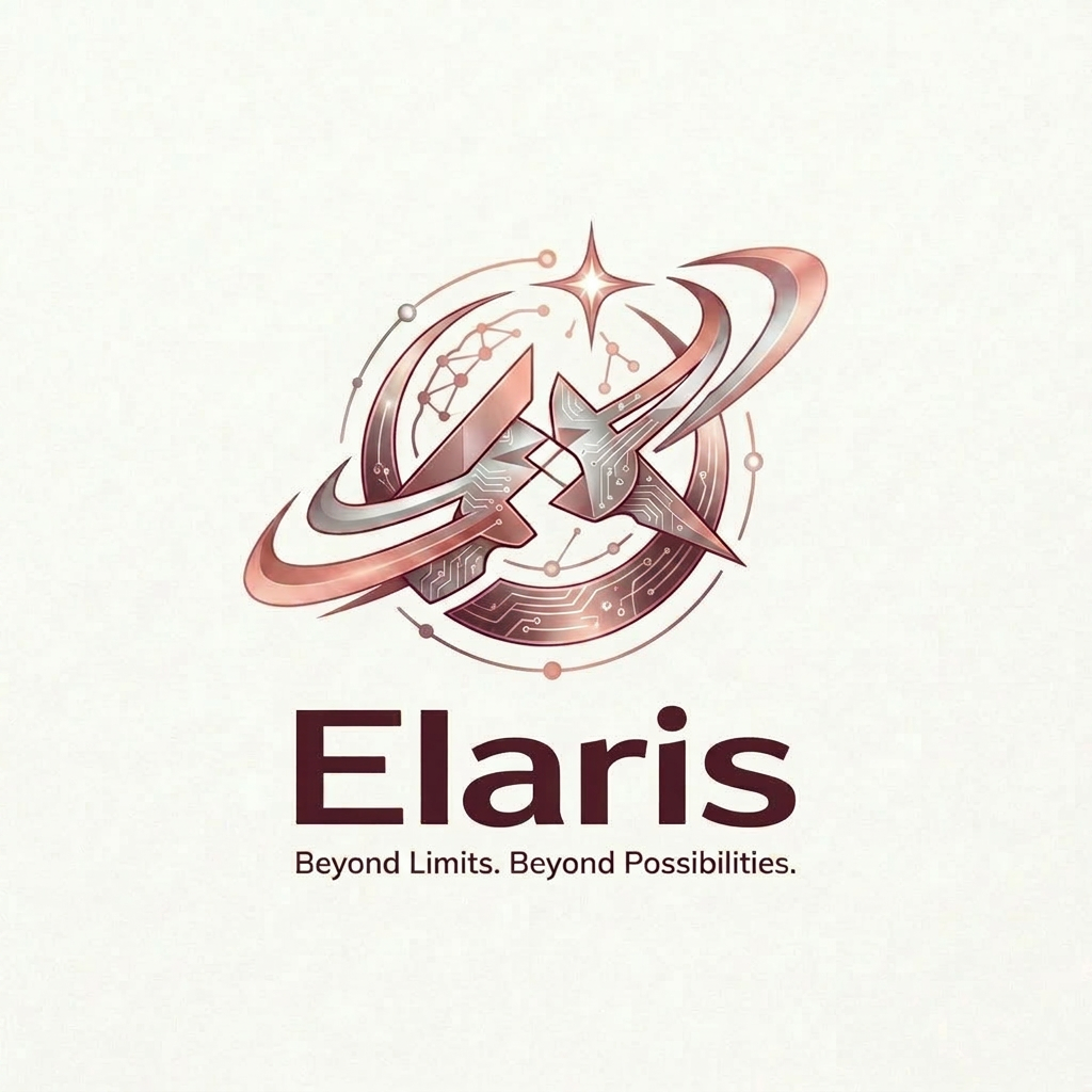AI Design for Instead, make one small improvement:

Keep:

Ring
Star
Elaris text

Remove:

Some of the tiny constellation dots
Extra decorative circuitry around the outside

Basically reduce complexity by ~25%.