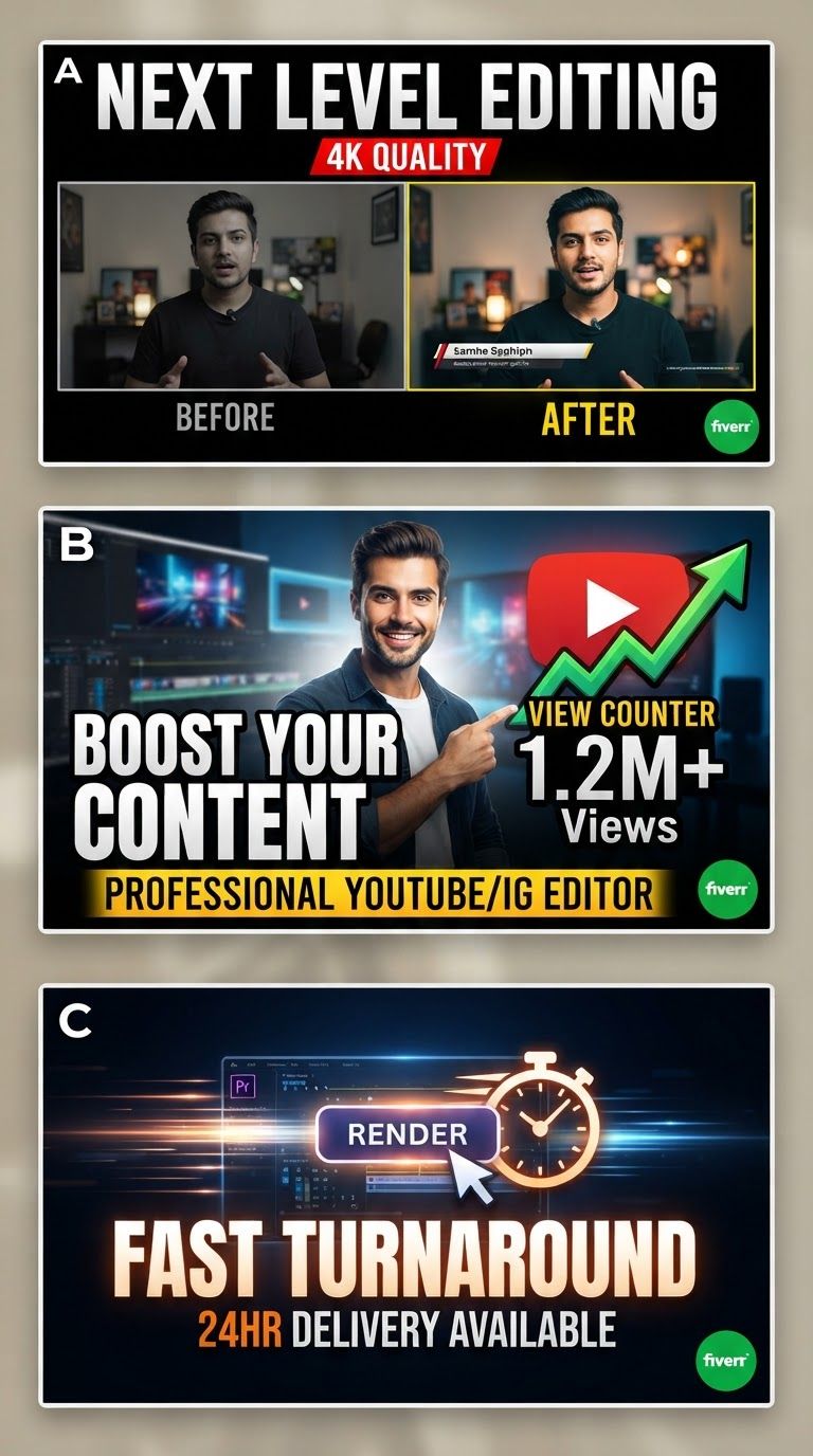 make  2–3 strong thumbnails for my fiver gig editing style.
