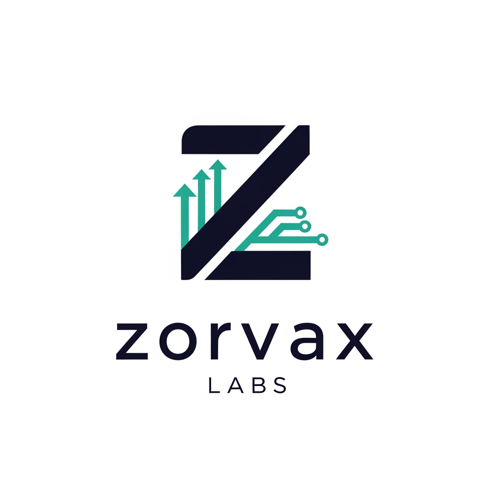 AI Design for Design a premium, world-class logo for "Zorvax Labs", an AI and software technology company.

Create a bold, iconic symbol based on the letter "Z" that is instantly recognizable and memorable. The Z should subtly integrate themes of artificial intelligence, connectivity, data flow, automation, and innovation through elegant geometric design and intelligent negative space.

Avoid generic tech clichés such as gears, robots, brains, hexagons, light bulbs, stock AI icons, or obvious circuit-board graphics. Any technology elements should be minimal, sophisticated, and seamlessly integrated into the Z rather than appearing decorative.

Style requirements:
• Modern SaaS startup aesthetic
• Flat vector design
• Strong geometric construction
• Clean lines and perfect balance
• Premium enterprise feel
• Scalable from favicon to billboard
• Distinct silhouette recognizable at small sizes
• Suitable for website, app icon, LinkedIn, GitHub, and product branding

Typography:
• Custom modern sans-serif wordmark for "Zorvax"
• Minimalist spacing for "LABS"
• Typography should feel as premium as Linear, Stripe, Notion, Anthropic, or Perplexity

Color palette:
• Deep Navy (#0A0F4D)
• Teal (#1FA3A3)
• White background
• Optional monochrome version

Design inspiration:
Linear, Stripe, OpenAI, Nvidia, Anthropic, Perplexity, Datadog, Vercel.

The final logo should feel like a funded AI startup valued at $100M+, emphasizing trust, intelligence, innovation, and technical excellence.
