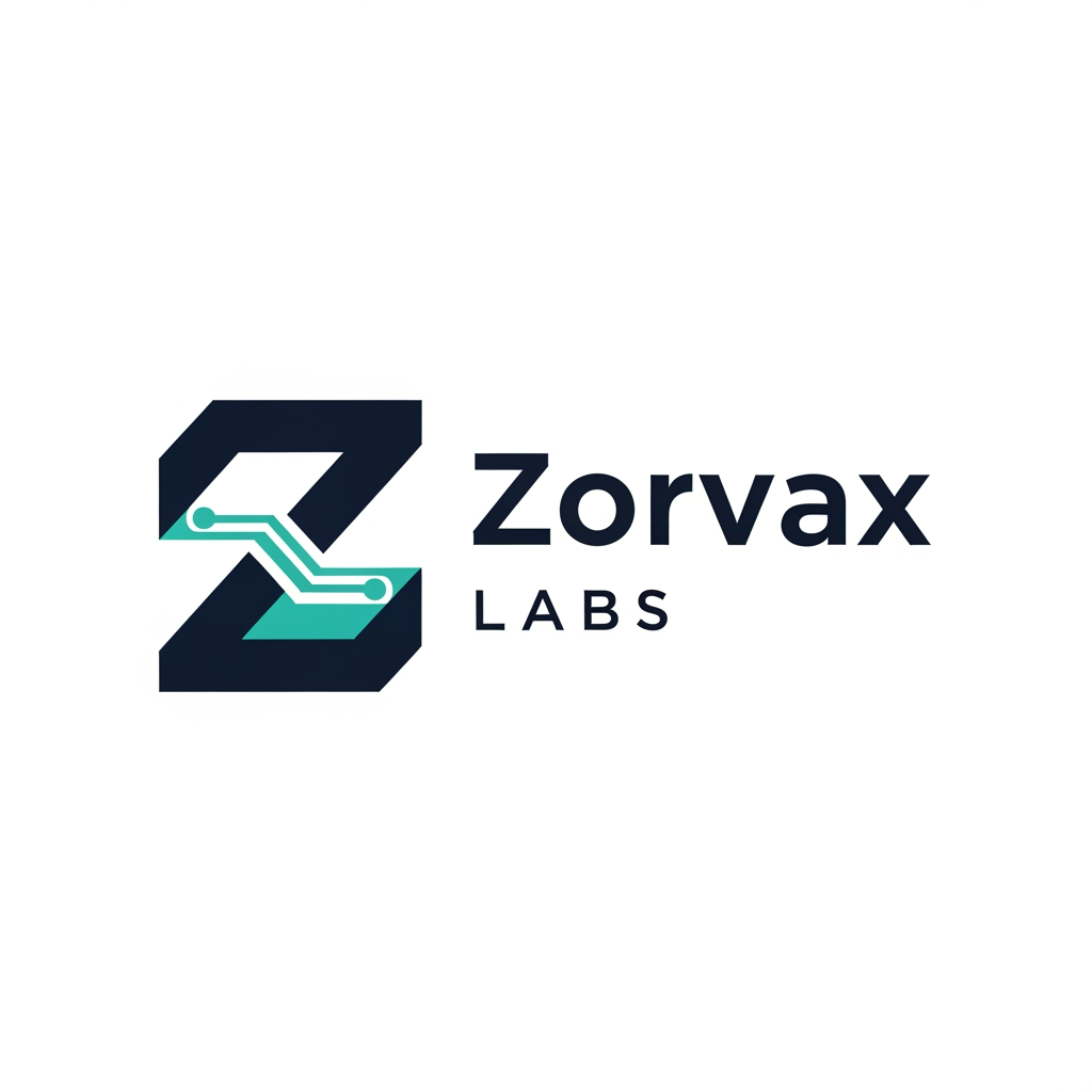AI Design for more siDesign a world-class logo for "Zorvax Labs", a cutting-edge AI and software company. Create a minimalist, premium, highly memorable logo that could stand alongside Stripe, OpenAI, Notion, Linear, Anthropic, and Perplexity. Use a custom geometric "Z" symbol integrated with subtle AI, intelligence, connectivity, or automation elements. Avoid gears, robots, brains, circuit boards, stock AI icons, and clichéd tech imagery. Flat vector style, clean lines, perfect symmetry, scalable from favicon to billboard, strong negative space usage, modern sans-serif typography. Color palette: deep navy (#0A0F4D) with teal (#1FA3A3) accents. White background. Corporate, trustworthy, innovative, premium, future-focused. Behance and Dribbble award-winning quality.mple logo