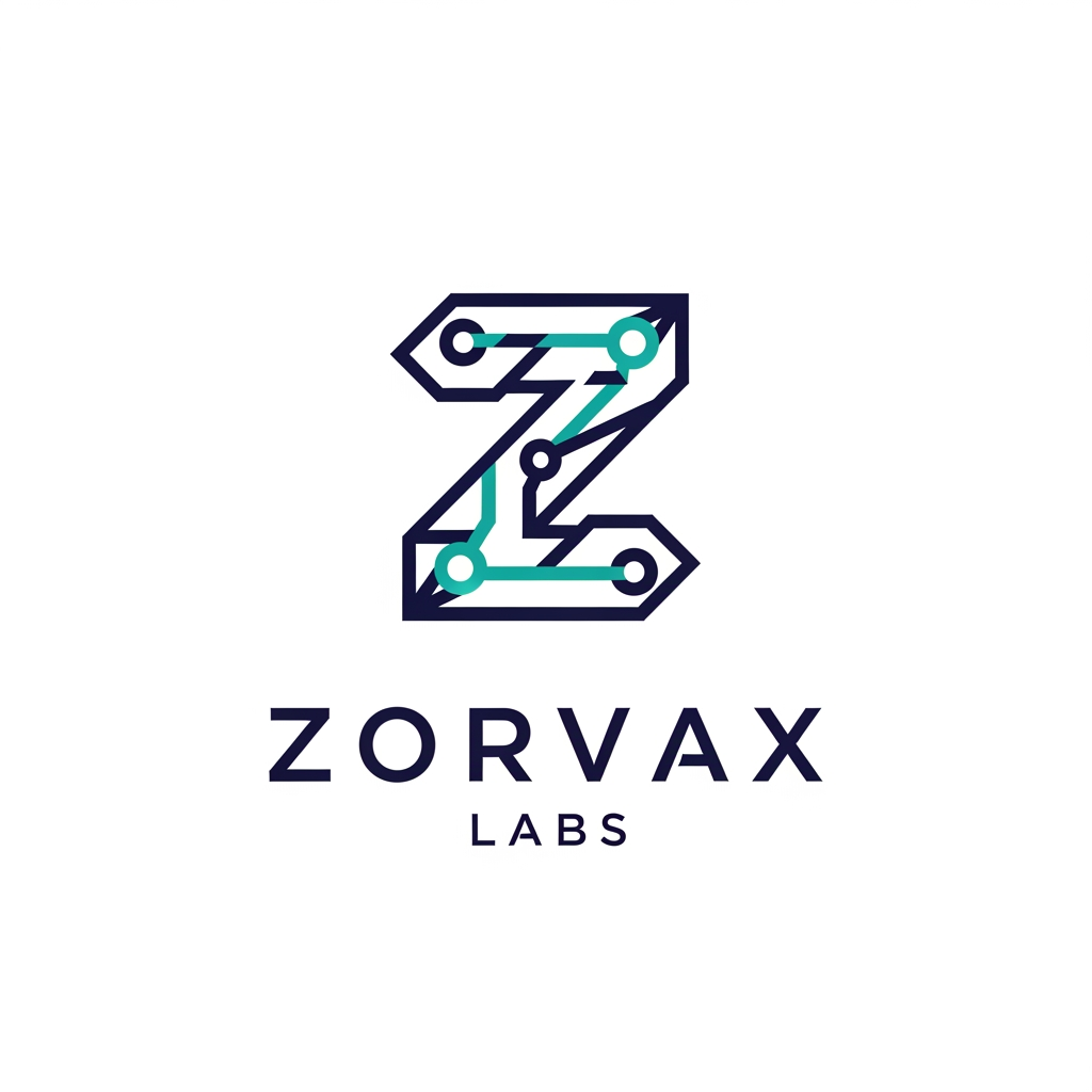 AI Design for more siDesign a world-class logo for "Zorvax Labs", a cutting-edge AI and software company. Create a minimalist, premium, highly memorable logo that could stand alongside Stripe, OpenAI, Notion, Linear, Anthropic, and Perplexity. Use a custom geometric "Z" symbol integrated with subtle AI, intelligence, connectivity, or automation elements. Avoid gears, robots, brains, circuit boards, stock AI icons, and clichéd tech imagery. Flat vector style, clean lines, perfect symmetry, scalable from favicon to billboard, strong negative space usage, modern sans-serif typography. Color palette: deep navy (#0A0F4D) with teal (#1FA3A3) accents. White background. Corporate, trustworthy, innovative, premium, future-focused. Behance and Dribbble award-winning quality.mple logo