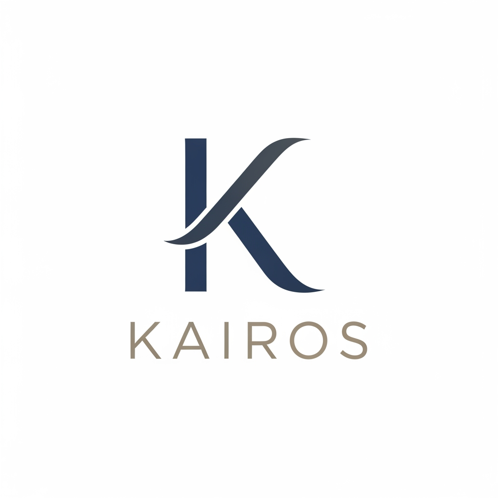 AI Design for Create a simple logo for the word Kairos with K being the primary face and word "KAIROS" written below it