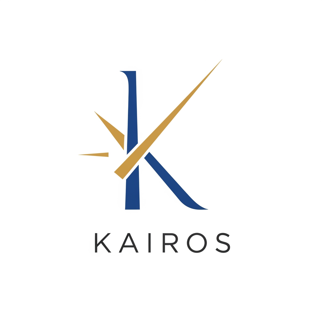 AI Design for Create a simple logo for the word Kairos with K being the primary face and word "KAIROS" written below it