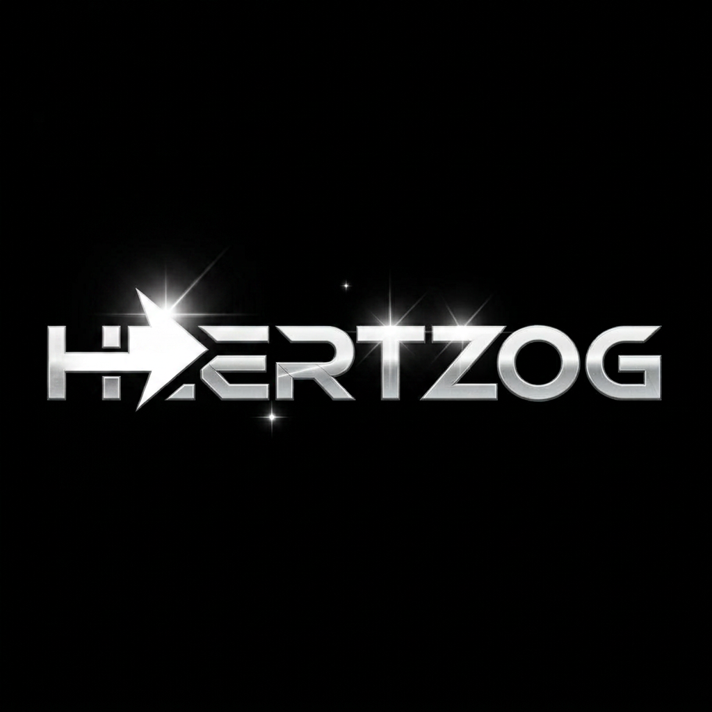 AI Design for can you make a great logo for the name HEERTZOG in a futuristic modern style white big arrow on the H letter and white silver color