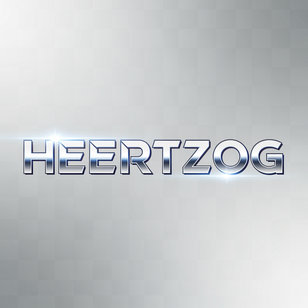 AI Design for make a logo with transparent background for the name HEERTZOG in a cool futuristic white silver color