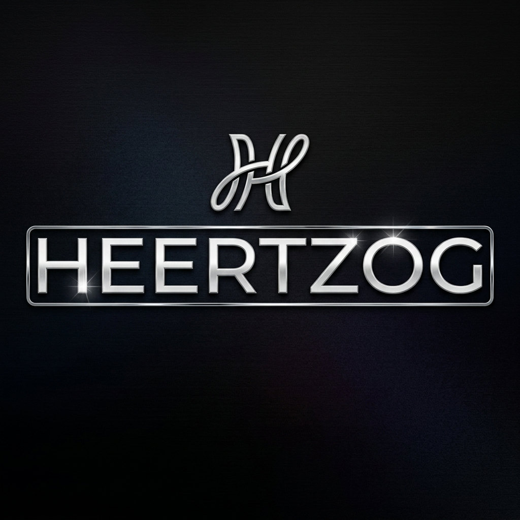 AI Design for can you make a great logo for the name HEERTZOG in a slim word style in white silver color