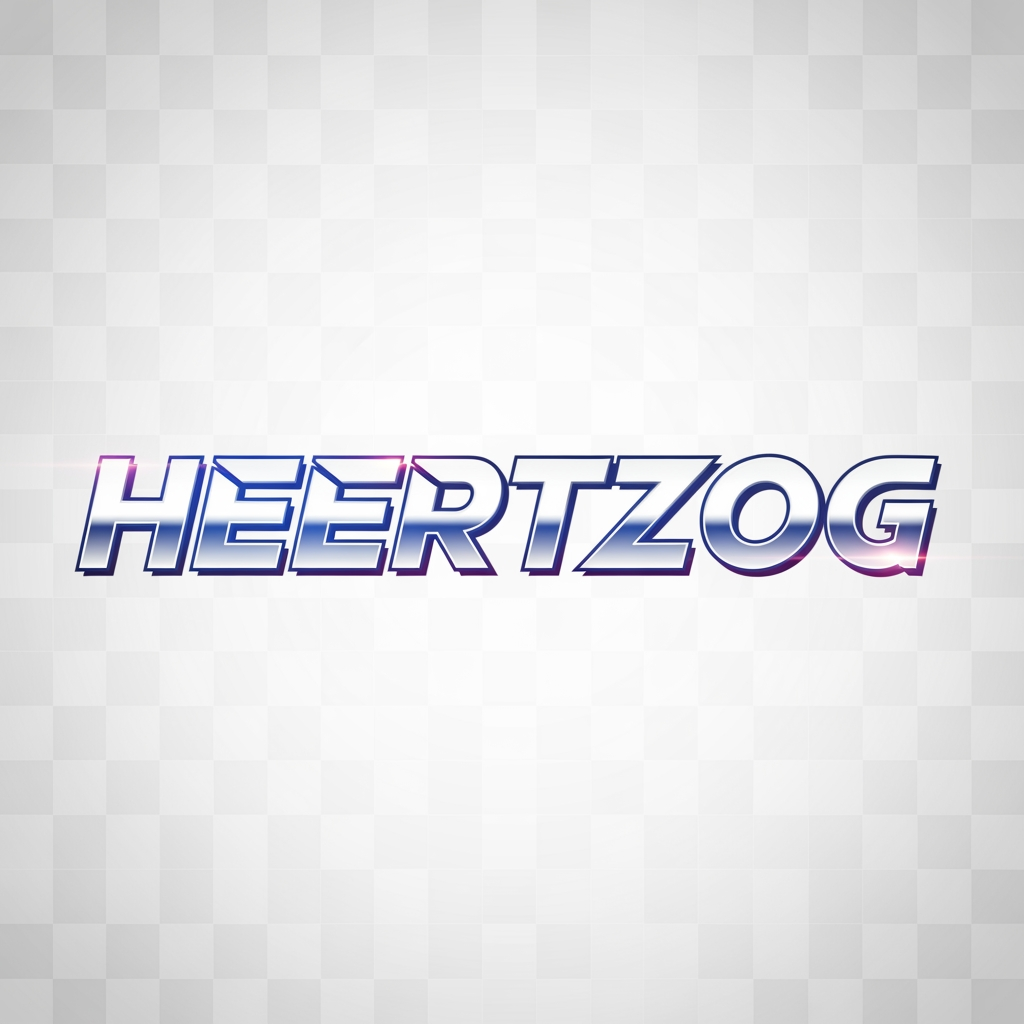 AI Design for make a logo with transparent background for the name HEERTZOG in a cool futuristic white silver color