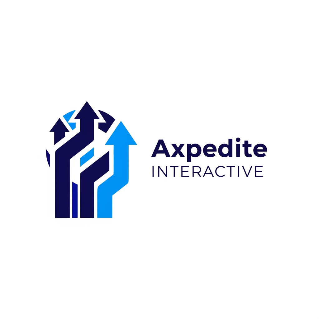AI Design for Minimalist modern logo for "Axpedite Interactive", a digital technology partner that builds scalable, secure, user-centric web solutions and drives digital transformation for businesses worldwide. Convey innovation, growth, trust, and global reach. Clean vector style, bold geometric icon, professional tech color palette, no gradients, white background.