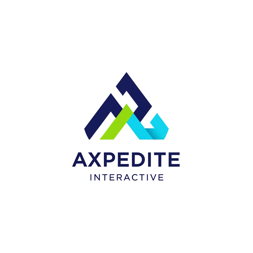 AI Design for Minimalist modern logo for "Axpedite Interactive", a digital technology partner that builds scalable, secure, user-centric web solutions and drives digital transformation for businesses worldwide. Convey innovation, growth, trust, and global reach. Clean vector style, bold geometric icon, professional tech color palette, no gradients, white background.
