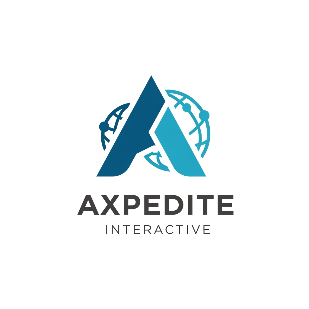 AI Design for Minimalist modern logo for "Axpedite Interactive", a digital technology partner that builds scalable, secure, user-centric web solutions and drives digital transformation for businesses worldwide. Convey innovation, growth, trust, and global reach. Clean vector style, bold geometric icon, professional tech color palette, no gradients, white background.