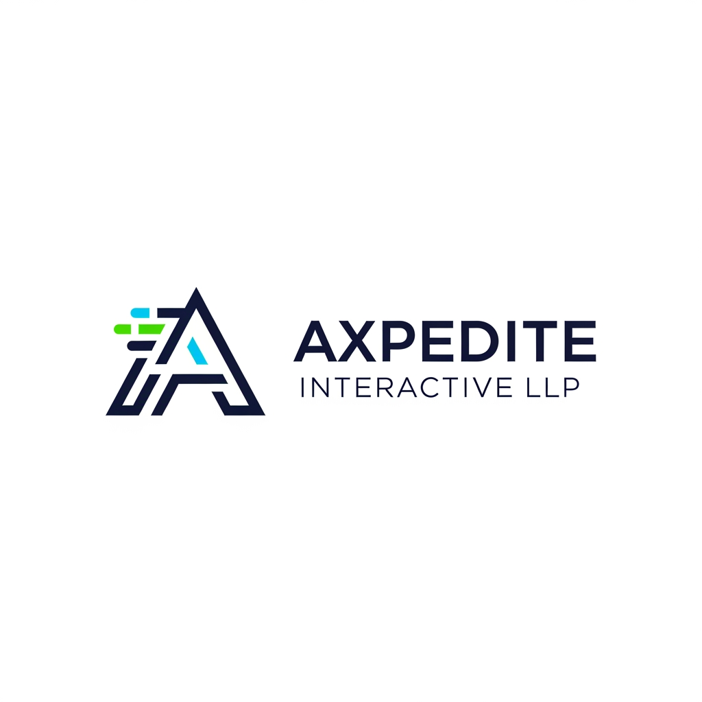 AI Design for I Want logo for my company [AXPEDITE INTERACTIVE LLP ] .  
        Design a minimalist, professional logo for "Axpedite Interactive," a digital technology company that builds websites, web applications, and digital solutions for businesses worldwide, helping them accelerate digital transformation. The logo should feature an abstract, geometric icon that conveys growth, innovation, progress, trust, and forward momentum. Use clean, confident vector lines with balanced negative space — avoid clutter, gradients, or overly complex detail. The icon should feel modern and tech-forward, suitable for a software and digital services brand. Use a sleek, professional color palette (such as deep navy paired with one accent color) that conveys reliability and innovation. The mark should work well at small sizes, like a favicon or app icon, and should look polished on a clean white background. Overall aesthetic: premium, corporate, scalable, and timeless — not playful or decorative.