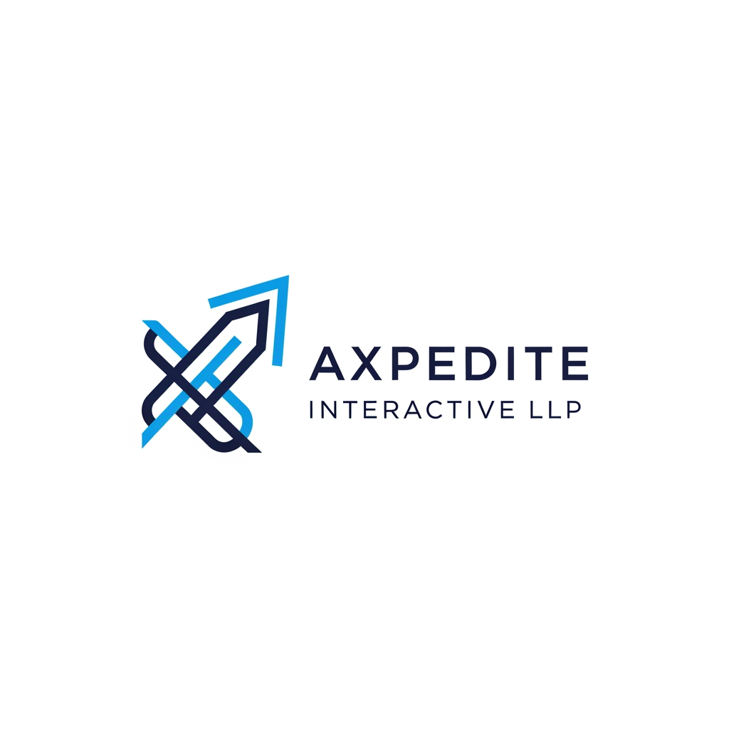 AI Design for I Want logo for my company [AXPEDITE INTERACTIVE LLP ] .  
        Design a minimalist, professional logo for "Axpedite Interactive," a digital technology company that builds websites, web applications, and digital solutions for businesses worldwide, helping them accelerate digital transformation. The logo should feature an abstract, geometric icon that conveys growth, innovation, progress, trust, and forward momentum. Use clean, confident vector lines with balanced negative space — avoid clutter, gradients, or overly complex detail. The icon should feel modern and tech-forward, suitable for a software and digital services brand. Use a sleek, professional color palette (such as deep navy paired with one accent color) that conveys reliability and innovation. The mark should work well at small sizes, like a favicon or app icon, and should look polished on a clean white background. Overall aesthetic: premium, corporate, scalable, and timeless — not playful or decorative. GIVE MORE IDEAS . GIVE MORE