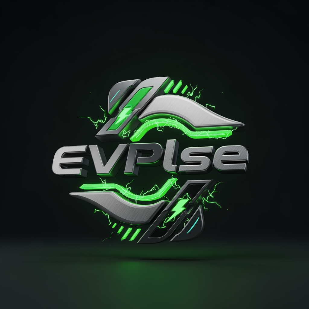 AI Design for Create a unique, iconic, and futuristic 3D logo for "EVPlse", a next-generation electric vehicle and mobility technology brand. The design should communicate innovation, speed, sustainability, intelligence, and premium engineering.

Develop a custom logotype where the letters are seamlessly integrated into a distinctive symbol. Incorporate subtle visual references to electric energy, battery technology, digital connectivity, smart mobility, and forward motion. Avoid cliché EV symbols and create an original, memorable identity.

The logo should feature:

Premium 3D metallic construction
Sharp futuristic geometry mixed with smooth aerodynamic curves
Electric green energy accents flowing through the design
Brushed titanium, gunmetal, and chrome textures
Sophisticated depth and realistic extrusion
High-end reflections and studio-quality lighting
Minimal yet powerful visual impact

Color Palette:

Electric Green (#00FF88)
Neon Cyan (#00E5FF)
Graphite Black (#121212)
Titanium Silver (#D9D9D9)

Style Direction:

Tesla-level sophistication
Apple-inspired minimalism
Luxury automotive branding
Advanced technology aesthetic
Clean, scalable, and globally recognizable

Scene:
Display the logo floating against a dark premium background with cinematic lighting, subtle energy effects, realistic shadows, and ultra-clean presentation.

Render Quality:
Hyper-realistic 3D render, 8K resolution, ray tracing, global illumination, ultra-sharp details, branding agency portfolio quality, award-winning logo design, luxury technology brand identity.
