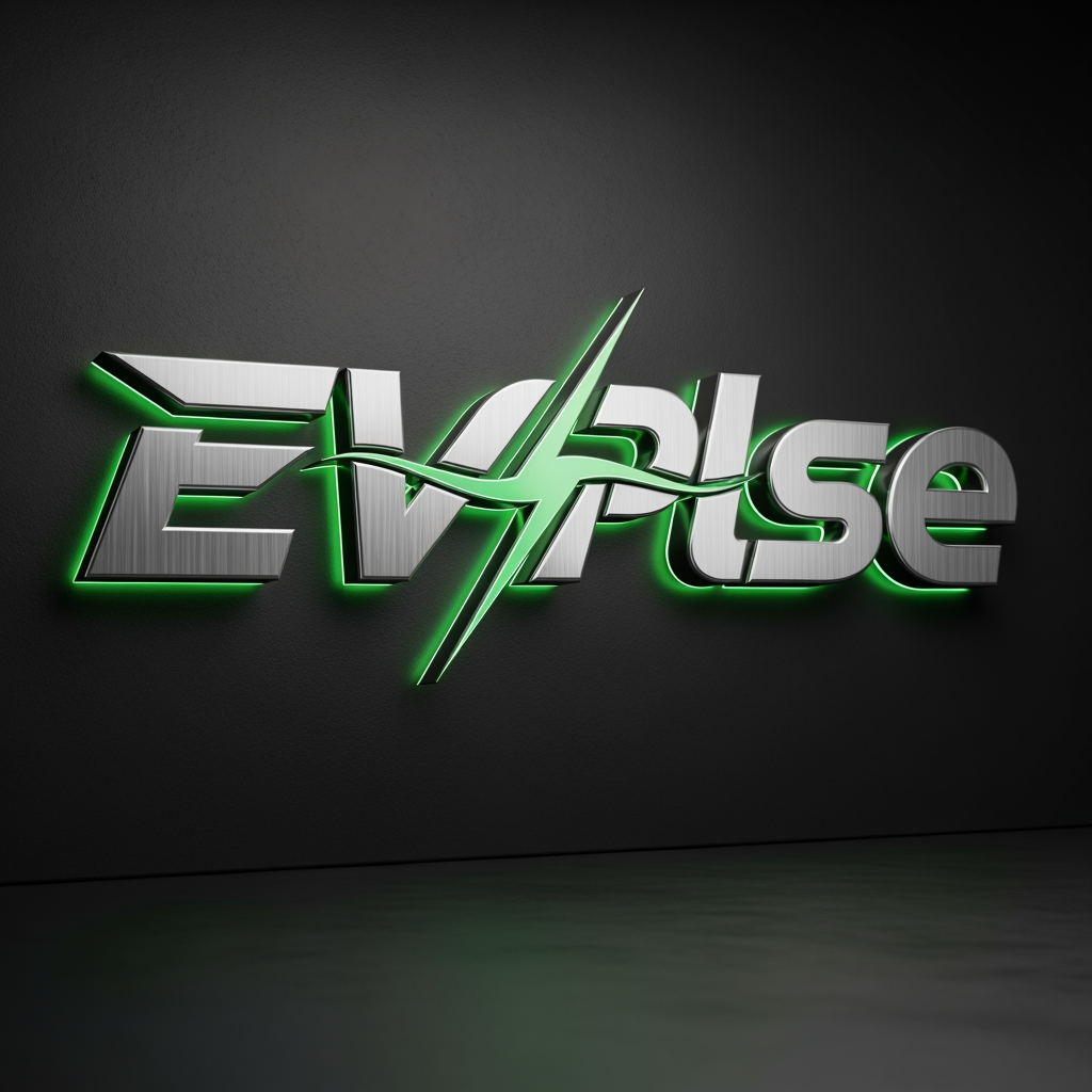 AI Design for Design a world-class, premium 3D logo for the brand name "EVPlse". Create a modern, futuristic, and highly professional identity suitable for an electric vehicle technology platform. The logo should feature sleek geometric typography with a custom-crafted lettermark, integrating subtle EV-inspired elements such as a lightning bolt, energy flow, charging symbol, or dynamic motion lines without looking generic.

Style: Ultra-modern, minimalist luxury, corporate-tech branding.

Material: Brushed metal, polished chrome, and glossy electric-green accents with realistic 3D depth.

Colors: Electric Green (#00E676), Metallic Silver (#C0C0C0), Graphite Black (#1A1A1A).

Lighting: Cinematic studio lighting, soft reflections, realistic shadows, premium product-render quality.

Composition: Centered logo, clean negative space, balanced proportions, strong visual hierarchy, memorable silhouette.

Typography: Custom futuristic sans-serif lettering, sharp edges, aerodynamic curves, luxury-tech aesthetic.

Background: Dark matte textured wall or premium black gradient backdrop.

Effects: Subtle neon glow, metallic reflections, high-end 3D extrusion, depth, and realism.

Brand Personality: Innovative, trustworthy, intelligent, sustainable, cutting-edge EV ecosystem.

Deliver a Fortune 500-quality logo, suitable for website headers, mobile apps, social media, business cards, vehicle branding, and investor presentations.

8K Ultra-HD, photorealistic, award-winning logo design, Behance showcase quality, professional branding agency standard.