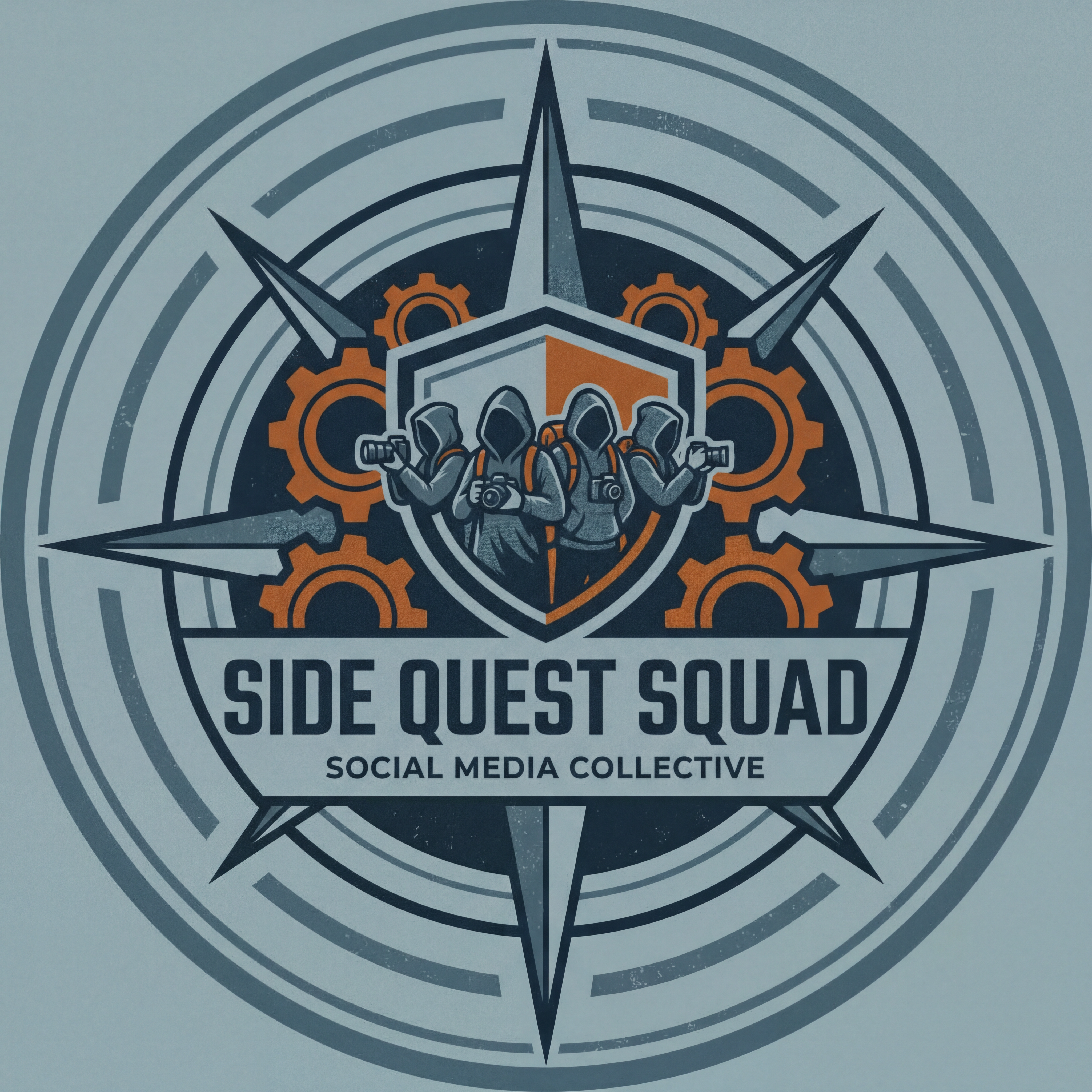AI Design for a logo for social media for a team of 4 people that they are doing side quests and they post it online dont make it to much cartoon