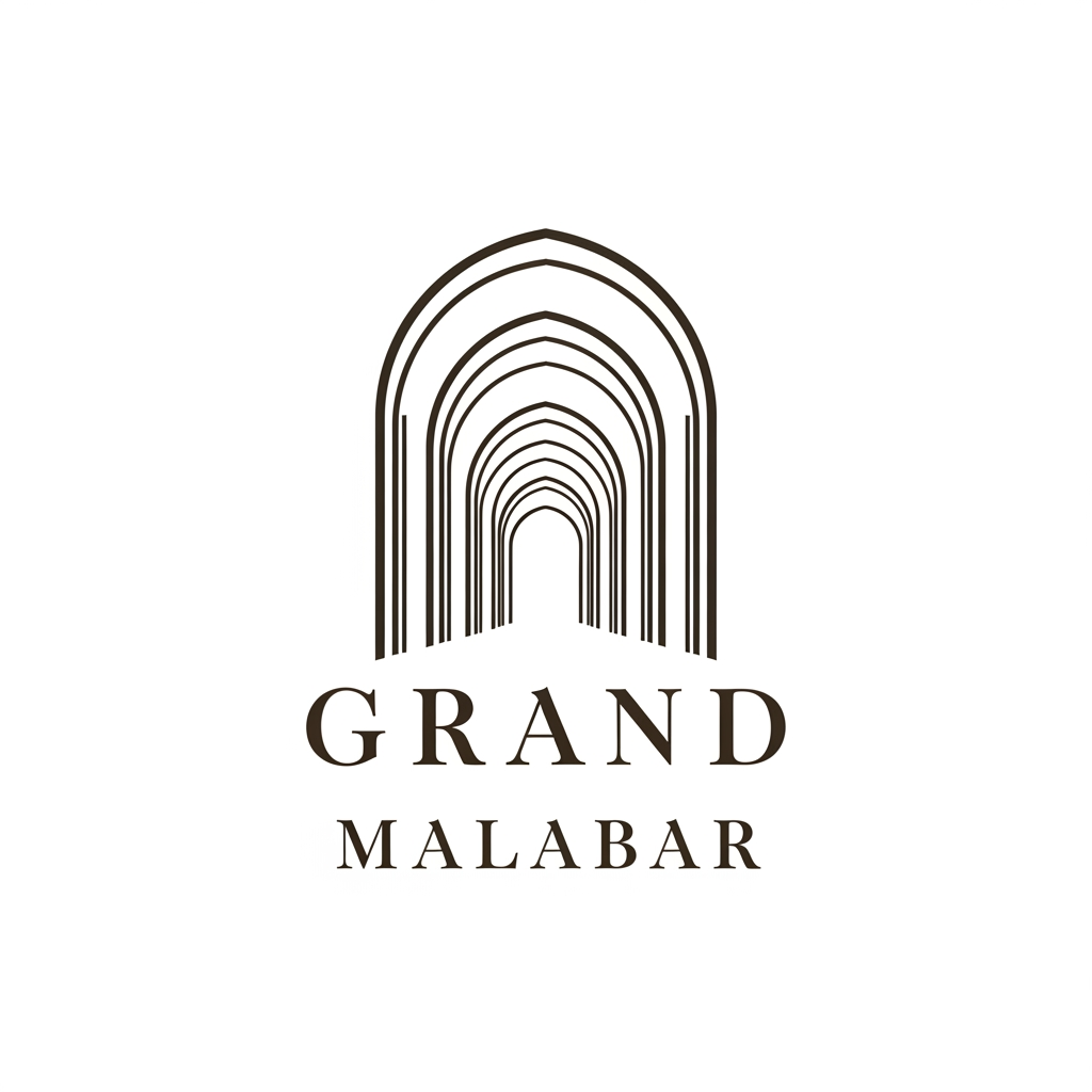 AI Design for Design a luxury minimalist logo for 'Grand Malabar', a premium convention centre. Create an iconic, timeless mark that conveys grandeur, prestige, hospitality, and large-scale events. Use clean geometric forms inspired by elegant architecture, grand entrances, arches, or contemporary landmark structures. The logo should feel sophisticated and upscale, similar to luxury hotels and convention venues. Include a refined wordmark with subtle custom typography.  Avoid wedding symbols, banquet icons, flowers, crowns, or generic event graphics. Premium architectural identity, corporate yet welcoming, suitable for signage, building facades, stationery, and digital branding.