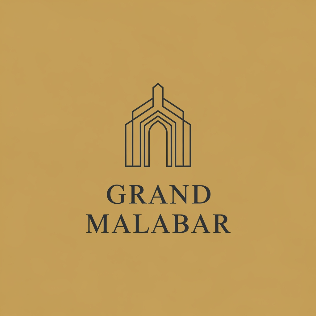 AI Design for Design a luxury minimalist logo for 'Grand Malabar', a premium convention centre. Create an iconic, timeless mark that conveys grandeur, prestige, hospitality, and large-scale events. Use clean geometric forms inspired by elegant architecture, grand entrances, arches, or contemporary landmark structures. The logo should feel sophisticated and upscale, similar to luxury hotels and convention venues. Include a refined wordmark with subtle custom typography.  Avoid wedding symbols, banquet icons, flowers, crowns, or generic event graphics. Premium architectural identity, corporate yet welcoming, suitable for signage, building facades, stationery, and digital branding.