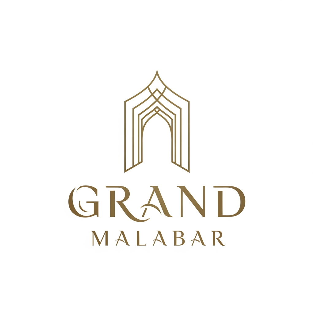 AI Design for Design a luxury minimalist logo for 'Grand Malabar', a premium convention centre. Create an iconic, timeless mark that conveys grandeur, prestige, hospitality, and large-scale events. Use clean geometric forms inspired by elegant architecture, grand entrances, arches, or contemporary landmark structures. The logo should feel sophisticated and upscale, similar to luxury hotels and convention venues. Include a refined wordmark with subtle custom typography.  Avoid wedding symbols, banquet icons, flowers, crowns, or generic event graphics. Premium architectural identity, corporate yet welcoming, suitable for signage, building facades, stationery, and digital branding.