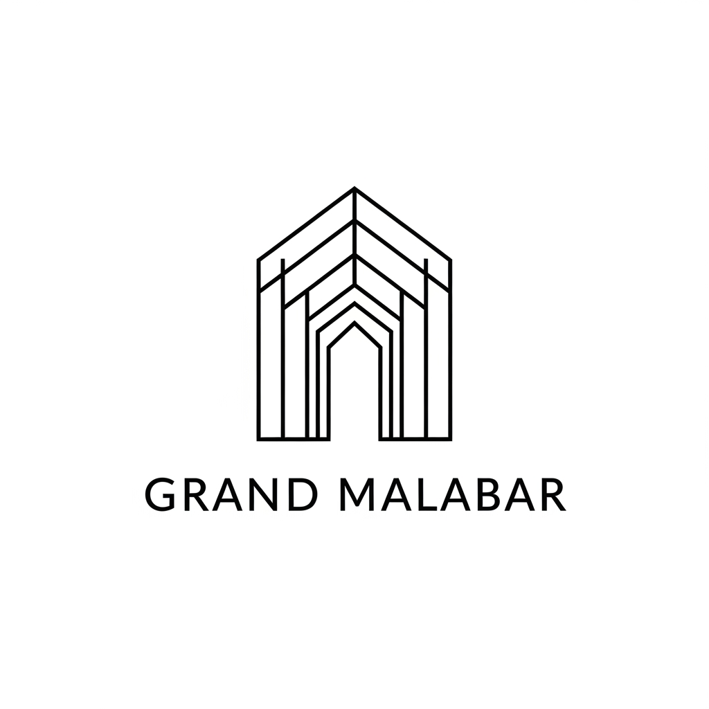 AI Design for Design a luxury minimalist logo for 'Grand Malabar', a premium convention centre. Create an iconic, timeless mark that conveys grandeur, prestige, hospitality, and large-scale events. Use clean geometric forms inspired by elegant architecture, grand entrances, arches, or contemporary landmark structures. The logo should feel sophisticated and upscale, similar to luxury hotels and convention venues. Include a refined wordmark with subtle custom typography.  Avoid wedding symbols, banquet icons, flowers, crowns, or generic event graphics. Premium architectural identity, corporate yet welcoming, suitable for signage, building facades, stationery, and digital branding.