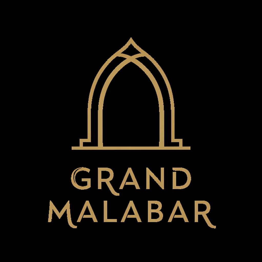 AI Design for Design a luxury minimalist logo for 'Grand Malabar', a premium convention centre. Create an iconic, timeless mark that conveys grandeur, prestige, hospitality, and large-scale events. Use clean geometric forms inspired by elegant architecture, grand entrances, arches, or contemporary landmark structures. The logo should feel sophisticated and upscale, similar to luxury hotels and convention venues. Include a refined wordmark with subtle custom typography.  Avoid wedding symbols, banquet icons, flowers, crowns, or generic event graphics. Premium architectural identity, corporate yet welcoming, suitable for signage, building facades, stationery, and digital branding.