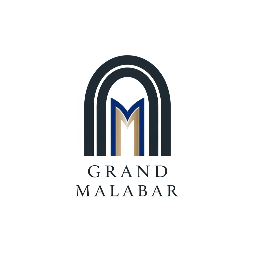AI Design for Design a luxury minimalist logo for 'Grand Malabar', a premium convention centre. Create an iconic, timeless mark that conveys grandeur, prestige, hospitality, and large-scale events. Use clean geometric forms inspired by elegant architecture, grand entrances, arches, or contemporary landmark structures. The logo should feel sophisticated and upscale, similar to luxury hotels and convention venues. Include a refined wordmark with subtle custom typography. Flat vector design, strong negative space, balanced proportions, modern luxury branding, highly memorable and scalable. Avoid wedding symbols, banquet icons, flowers, crowns, or generic event graphics. Premium architectural identity, corporate yet welcoming, suitable for signage, building facades, stationery, and digital branding.