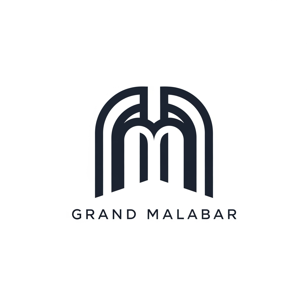 AI Design for Design a luxury minimalist logo for 'Grand Malabar', a premium convention centre. Create an iconic, timeless mark that conveys grandeur, prestige, hospitality, and large-scale events. Use clean geometric forms inspired by elegant architecture, grand entrances, arches, or contemporary landmark structures. The logo should feel sophisticated and upscale, similar to luxury hotels and convention venues. Include a refined wordmark with subtle custom typography. Flat vector design, strong negative space, balanced proportions, modern luxury branding, highly memorable and scalable. Avoid wedding symbols, banquet icons, flowers, crowns, or generic event graphics. Premium architectural identity, corporate yet welcoming, suitable for signage, building facades, stationery, and digital branding.