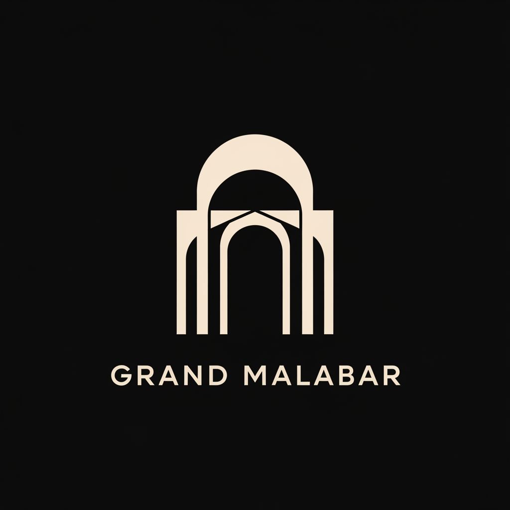 AI Design for Design a luxury minimalist logo for 'Grand Malabar', a premium convention centre. Create an iconic, timeless mark that conveys grandeur, prestige, hospitality, and large-scale events. Use clean geometric forms inspired by elegant architecture, grand entrances, arches, or contemporary landmark structures. The logo should feel sophisticated and upscale, similar to luxury hotels and convention venues. Include a refined wordmark with subtle custom typography. Flat vector design, strong negative space, balanced proportions, modern luxury branding, highly memorable and scalable. Avoid wedding symbols, banquet icons, flowers, crowns, or generic event graphics. Premium architectural identity, corporate yet welcoming, suitable for signage, building facades, stationery, and digital branding.